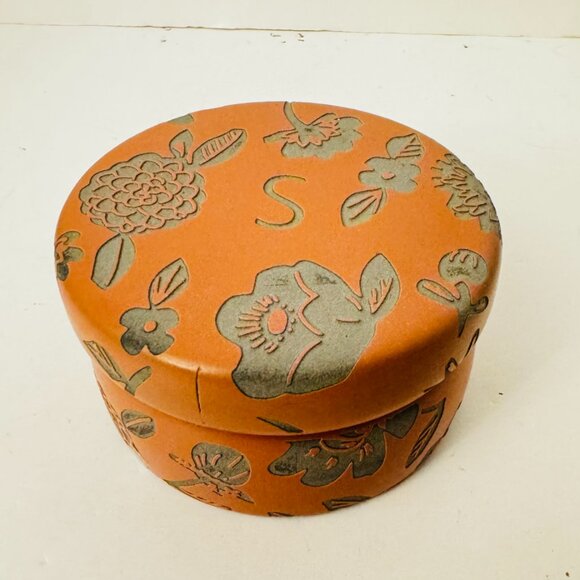 Anthropologie Monogram S Lidded Stoneware Ceramic Round Jewelry Trinket Box - Picture 2 of 9